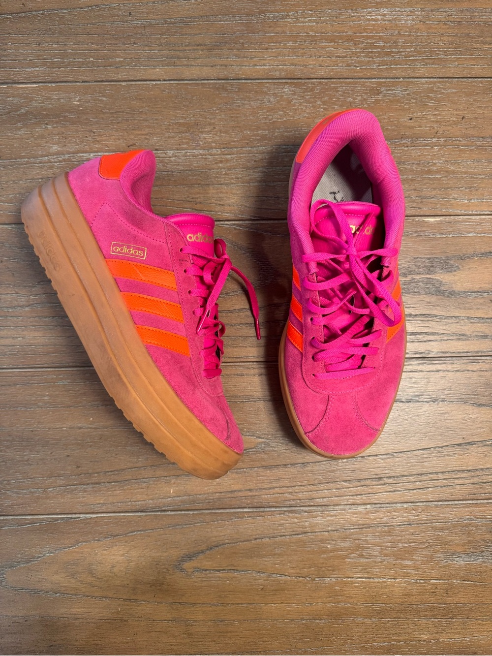 adidas Pink and Orange Suede Platform Sneakers